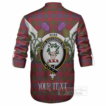 Ross Tartan Family Crest Ghillie Shirt Scottish Burns Night Thistle Floral