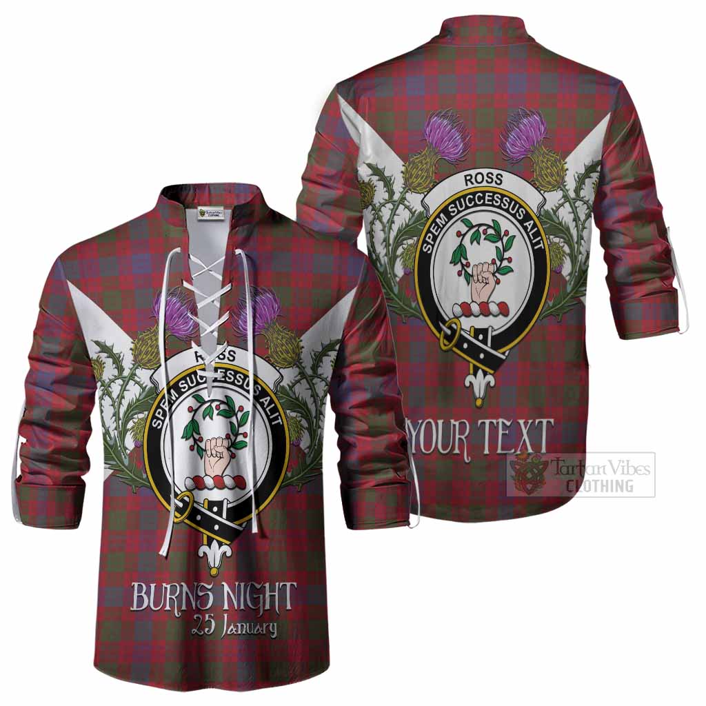 Ross Tartan Family Crest Ghillie Shirt Scottish Burns Night Thistle Floral