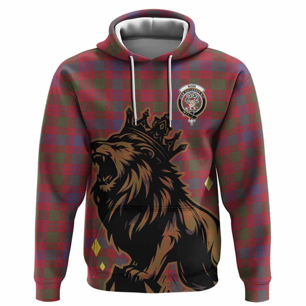 Ross Tartan Family Crest Hoodie Crowned Lion Roaring