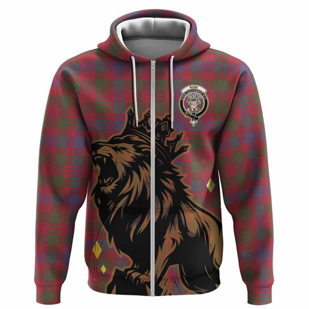 Ross Tartan Family Crest Hoodie Crowned Lion Roaring