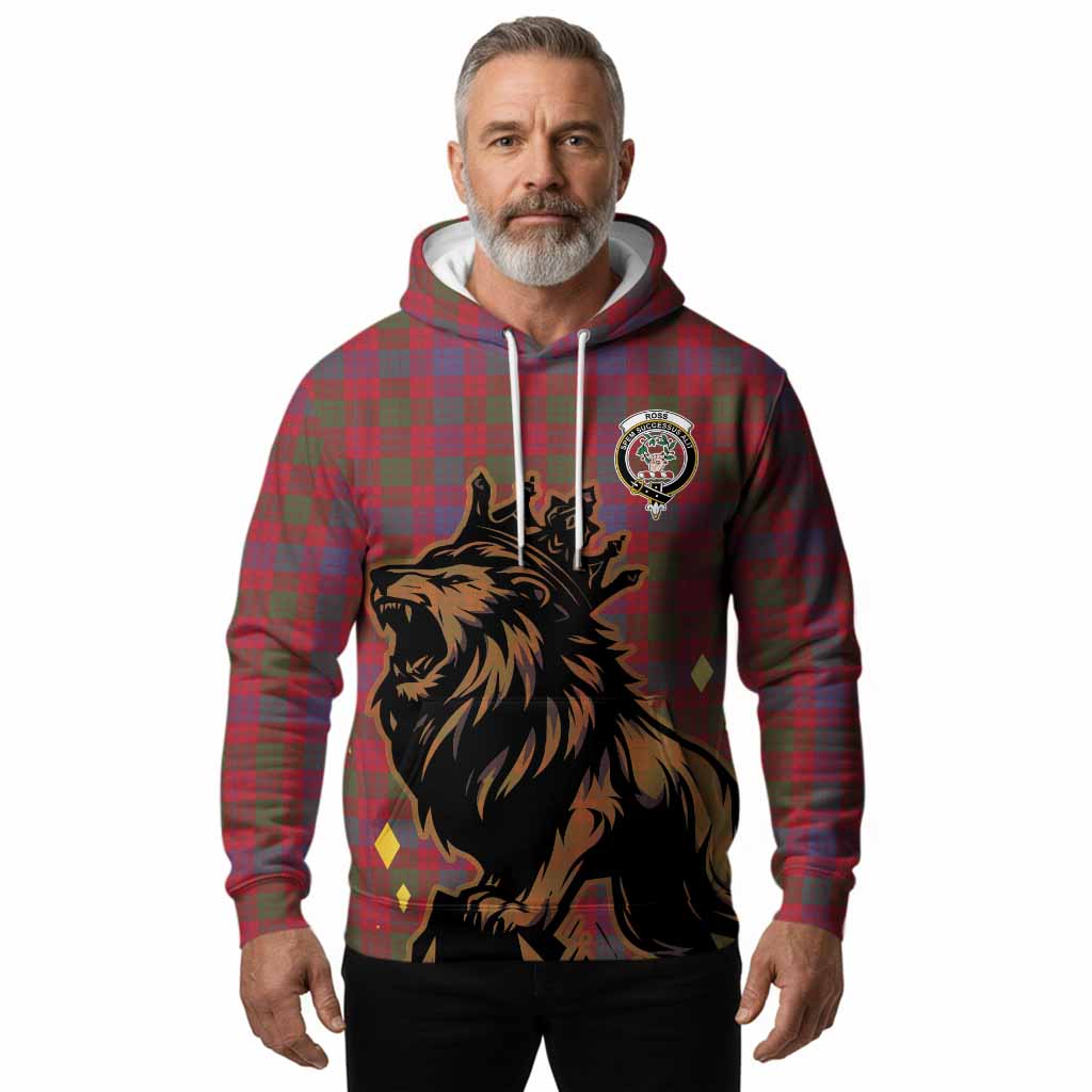 Ross Tartan Family Crest Hoodie Crowned Lion Roaring