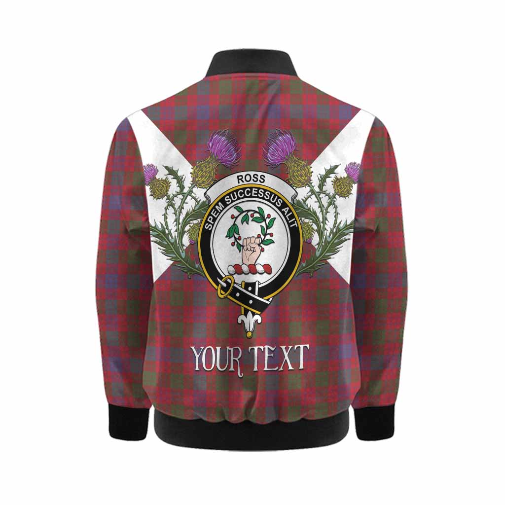 Ross Tartan Family Crest Kid Bomber Jacket Scottish Burns Night Thistle Floral