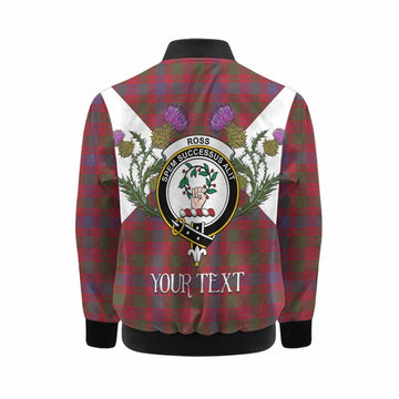 Ross Tartan Family Crest Kid Bomber Jacket Scottish Burns Night Thistle Floral