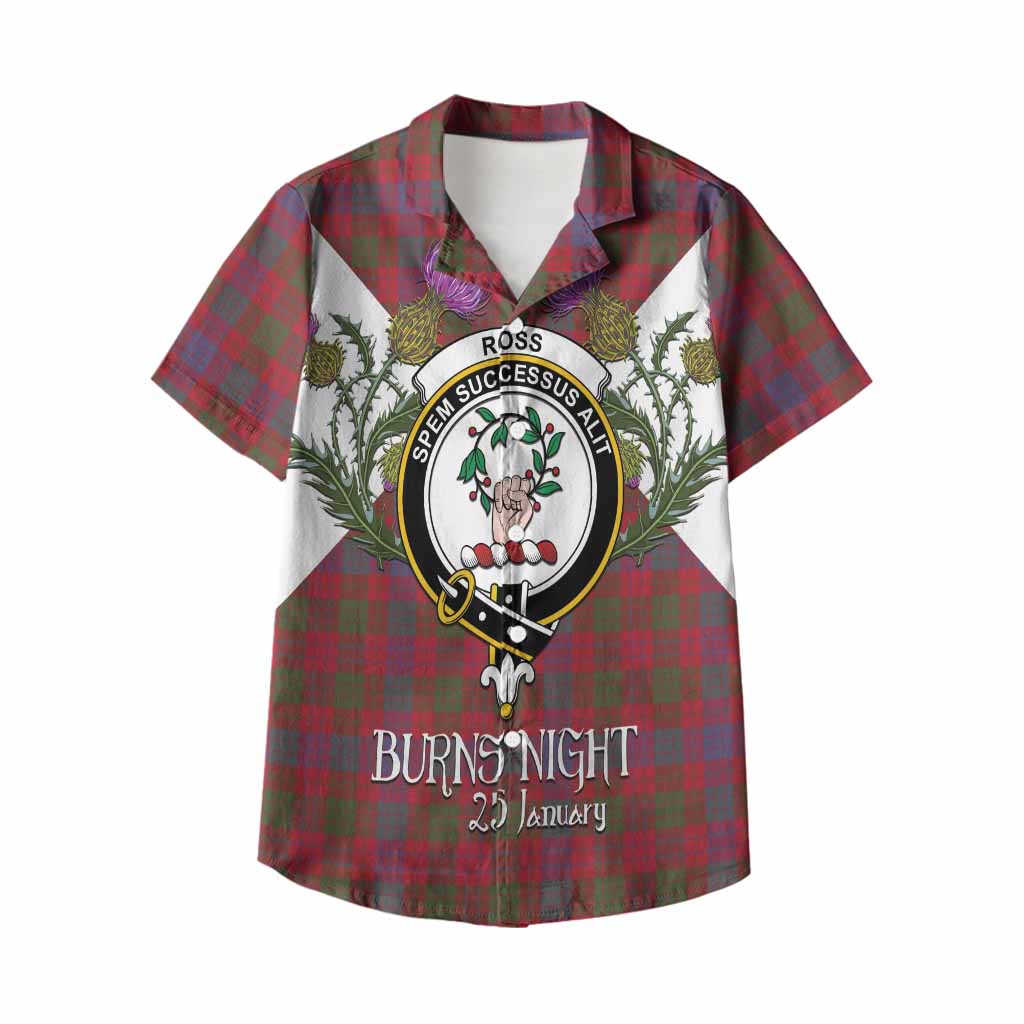 Ross Tartan Family Crest Kid Hawaiian Shirt Scottish Burns Night Thistle Floral