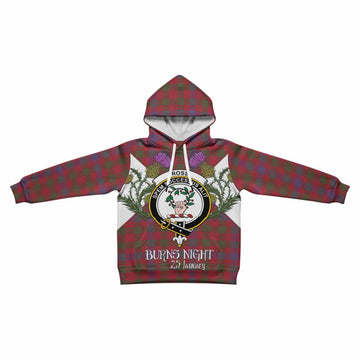 Ross Tartan Family Crest Kid Hoodie Scottish Burns Night Thistle Floral