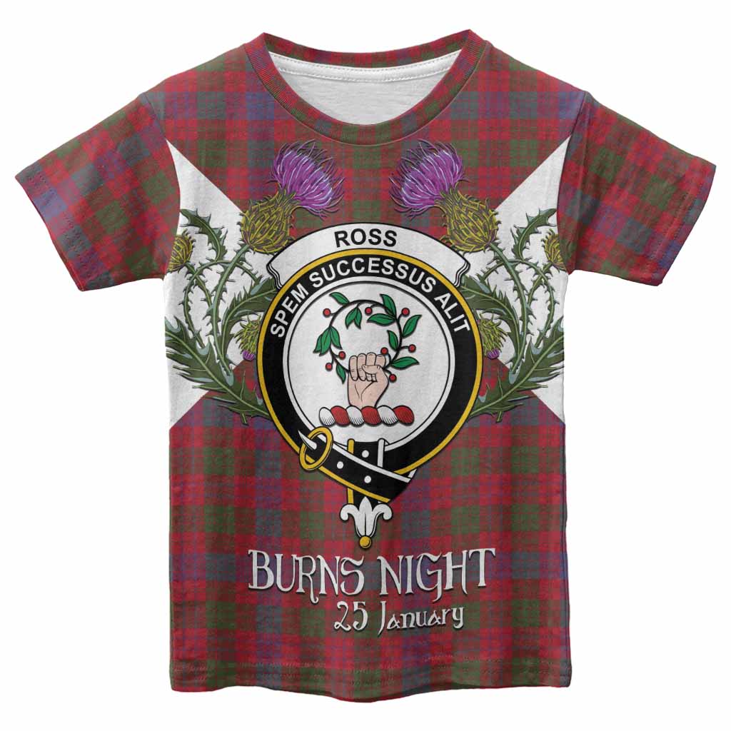 Ross Tartan Family Crest Kid T-shirt Scottish Burns Night Thistle Floral