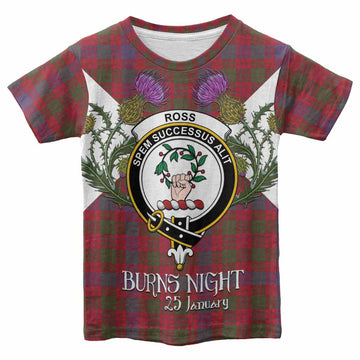 Ross Tartan Family Crest Kid T-shirt Scottish Burns Night Thistle Floral