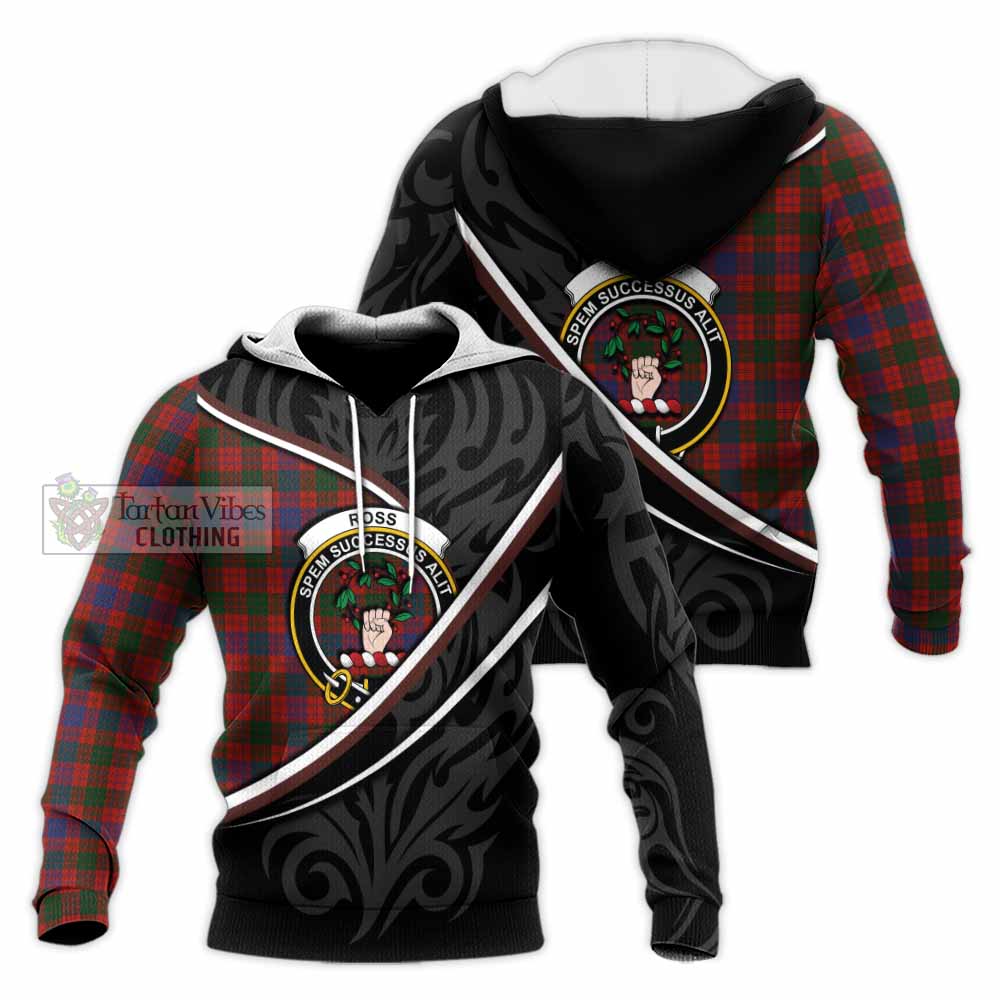 Ross Tartan Family Crest Knitted Hoodie Celtic Scottish Thistle Floral - Tartan Vibes Clothing