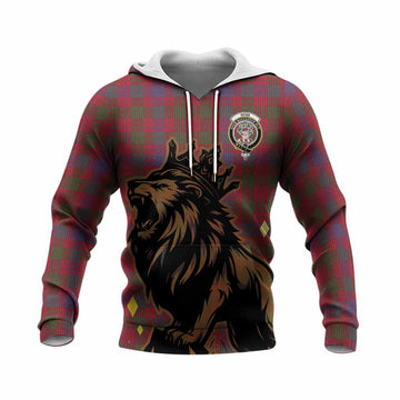 Ross Tartan Family Crest Knitted Hoodie Crowned Lion Roaring