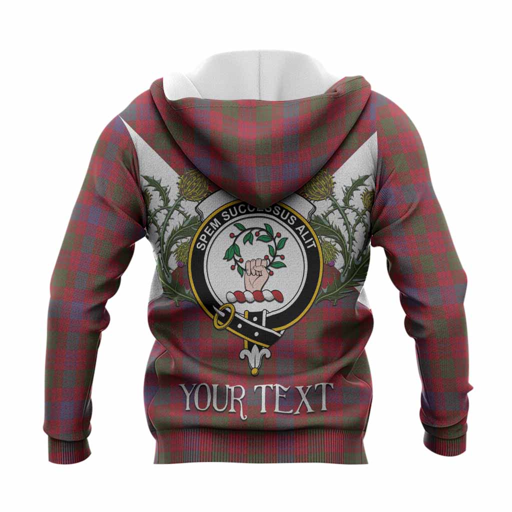 Ross Tartan Family Crest Knitted Hoodie Scottish Burns Night Thistle Floral