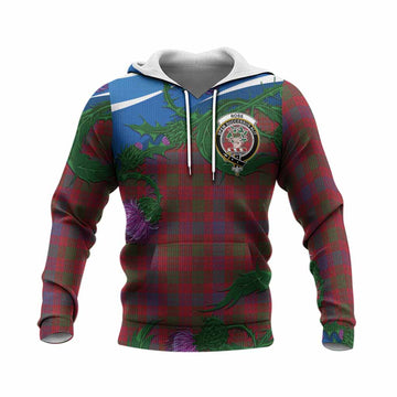Ross Tartan Family Crest Knitted Hoodie Thistle in Minimalism