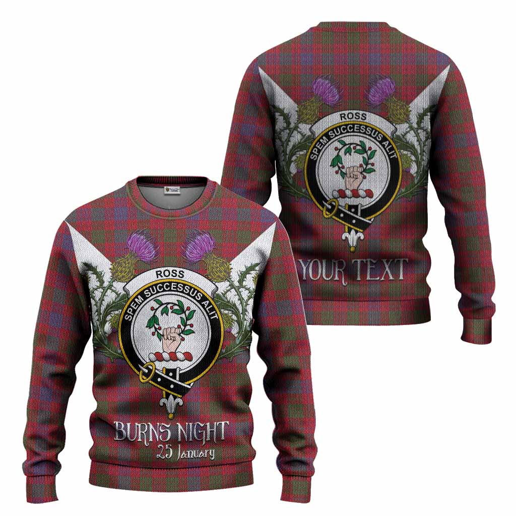 Ross Tartan Family Crest Knitted Sweater Scottish Burns Night Thistle Floral
