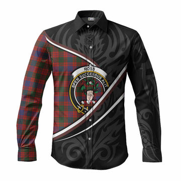 Ross Tartan Family Crest Long Sleeve Button Shirts Celtic Scottish Thistle Floral
