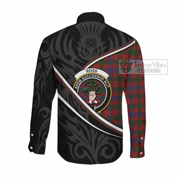 Ross Tartan Family Crest Long Sleeve Button Shirts Celtic Scottish Thistle Floral