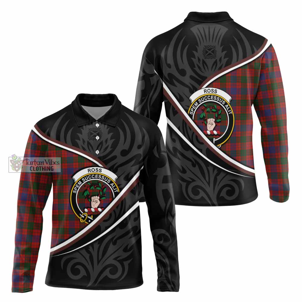 Ross Tartan Family Crest Long Sleeve Polo Shirt Celtic Scottish Thistle Floral - Tartan Vibes Clothing
