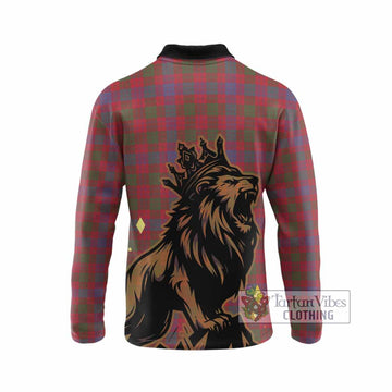 Ross Tartan Family Crest Long Sleeve Polo Shirt Crowned Lion Roaring