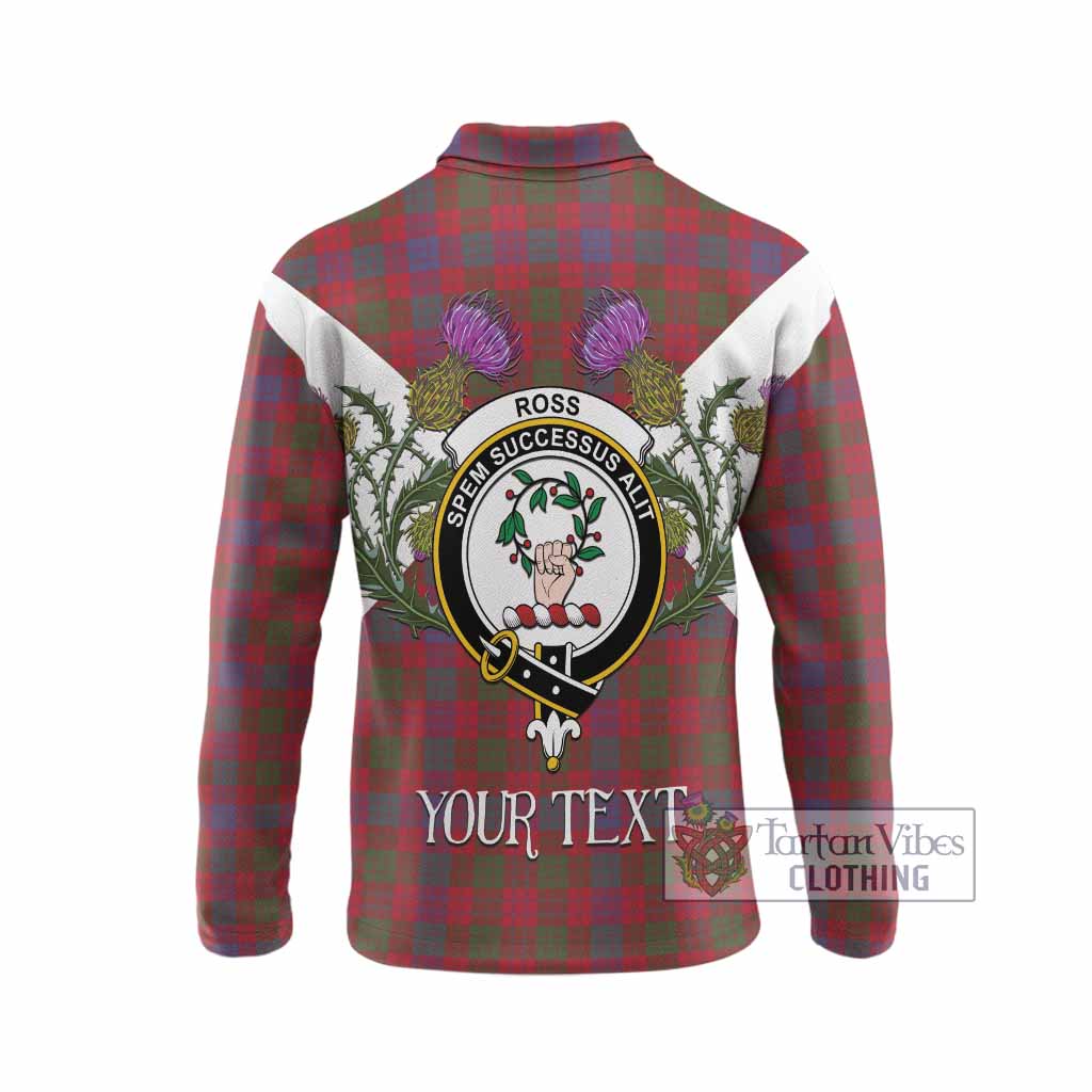 Ross Tartan Family Crest Long Sleeve Polo Shirt Scottish Burns Night Thistle Floral