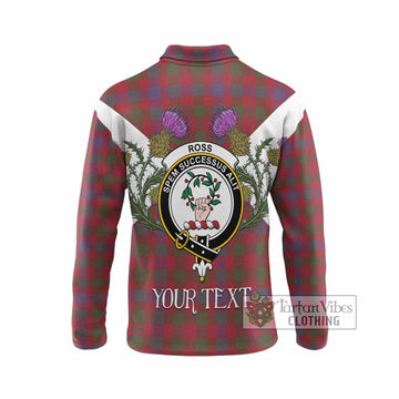 Ross Tartan Family Crest Long Sleeve Polo Shirt Scottish Burns Night Thistle Floral
