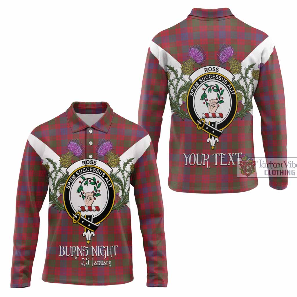 Ross Tartan Family Crest Long Sleeve Polo Shirt Scottish Burns Night Thistle Floral