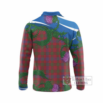 Ross Tartan Family Crest Long Sleeve Polo Shirt Thistle in Minimalism
