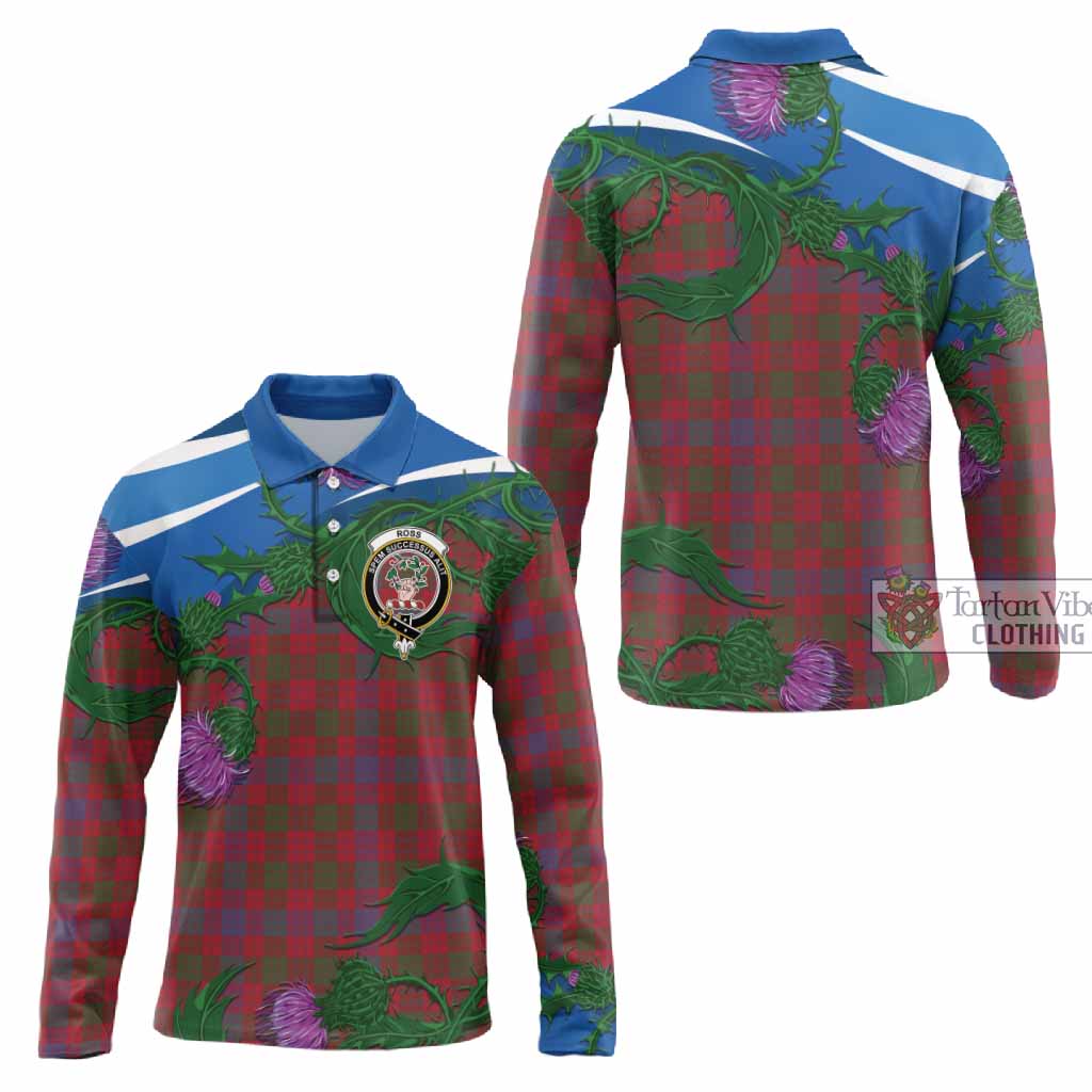 Ross Tartan Family Crest Long Sleeve Polo Shirt Thistle in Minimalism