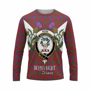 Ross Tartan Family Crest Long Sleeve T-Shirt Scottish Burns Night Thistle Floral