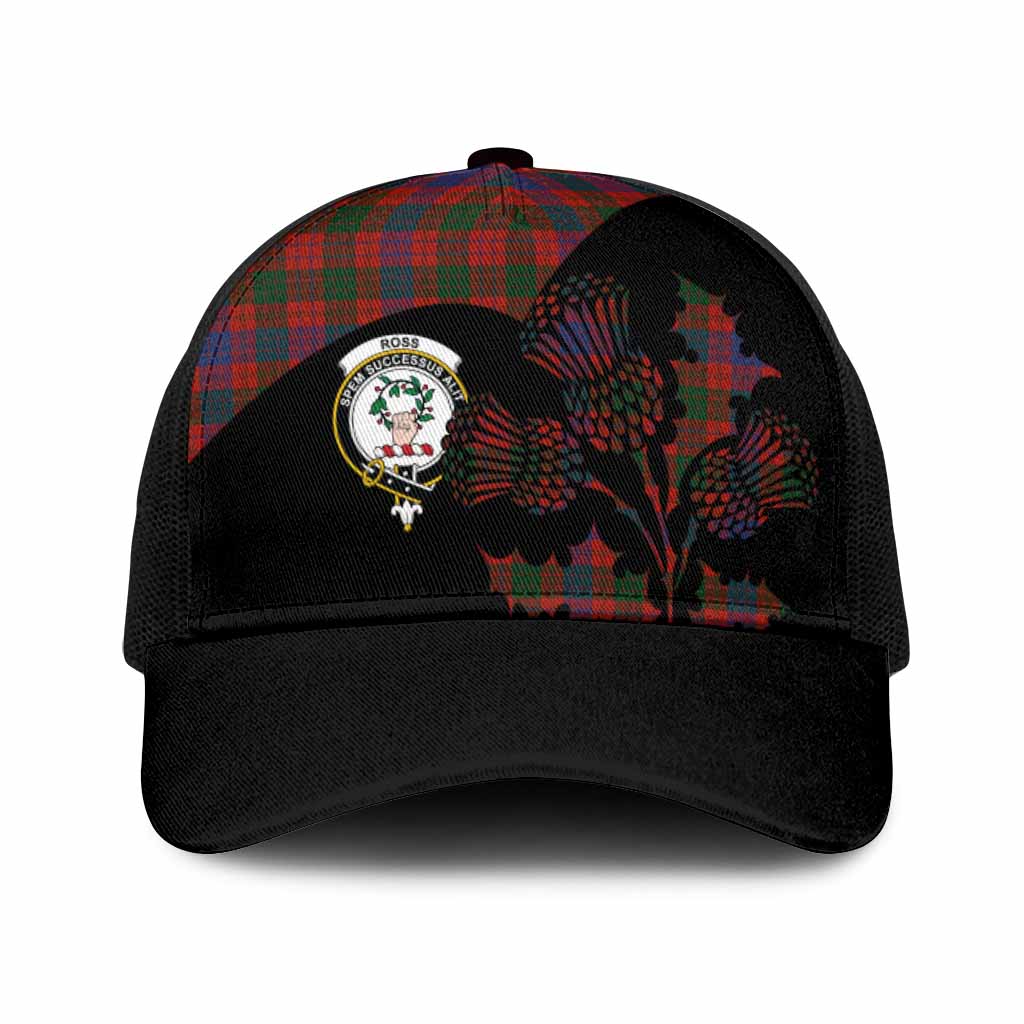 Ross Tartan Family Crest Mesh Trucker Cap Scotland Thistle Floral Flag Style