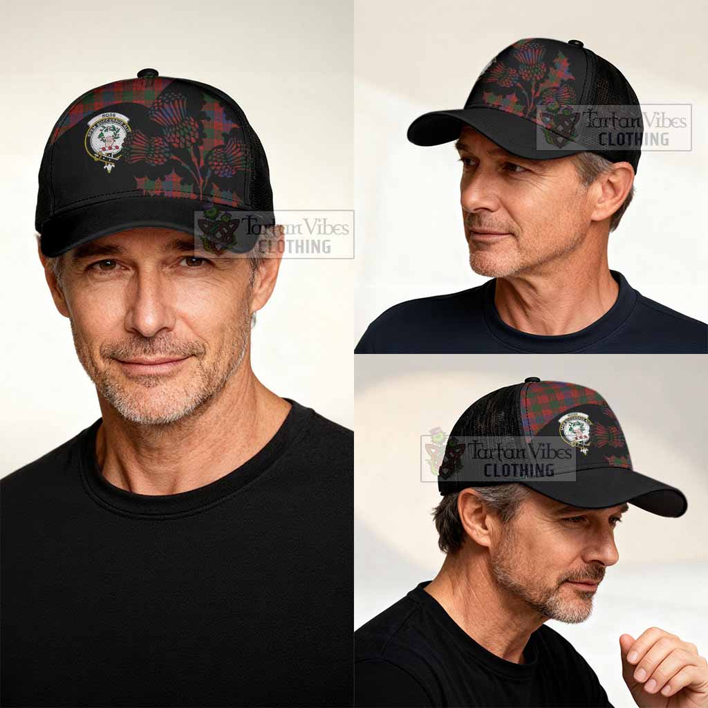 Ross Tartan Family Crest Mesh Trucker Cap Scotland Thistle Floral Flag Style