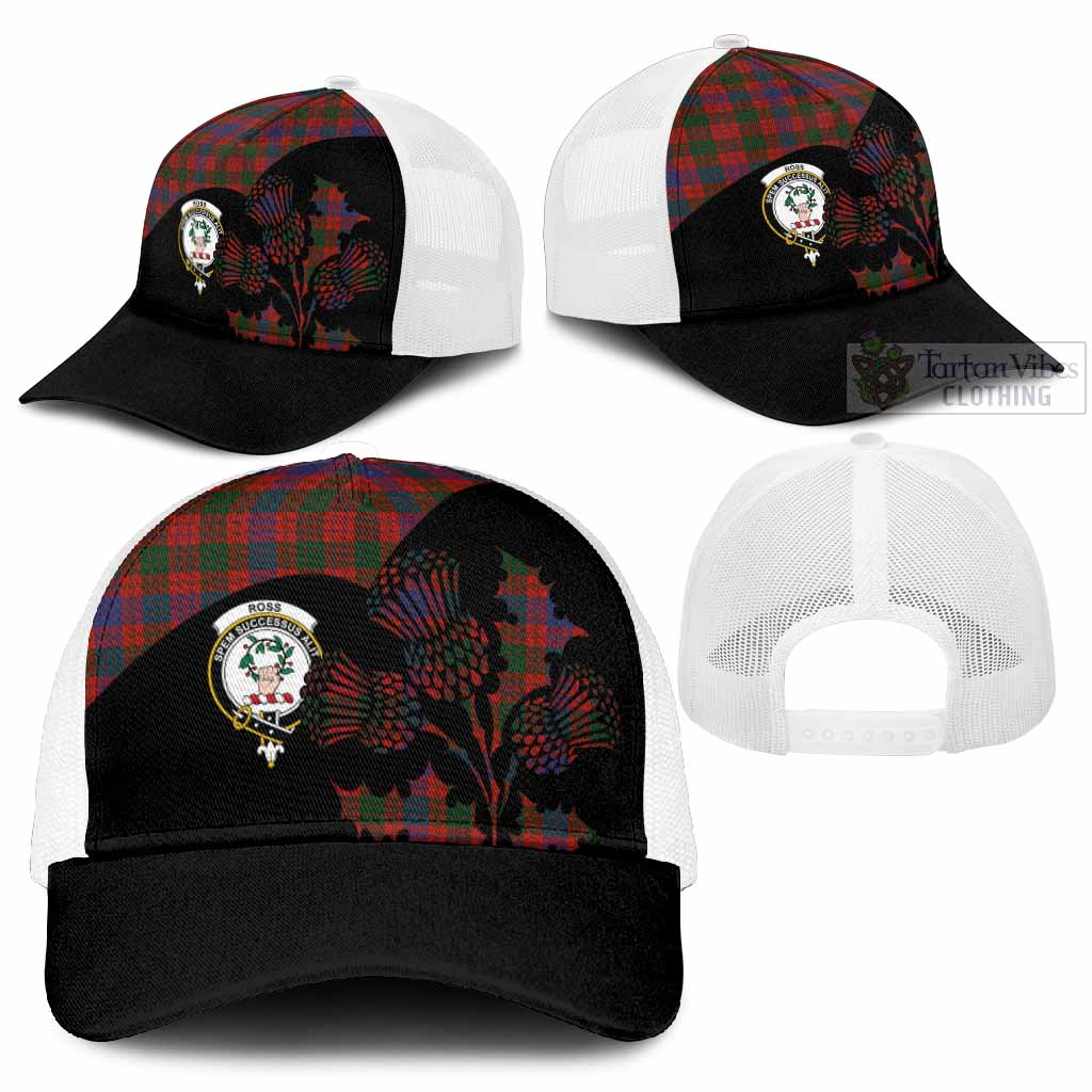 Ross Tartan Family Crest Mesh Trucker Cap Scotland Thistle Floral Flag Style
