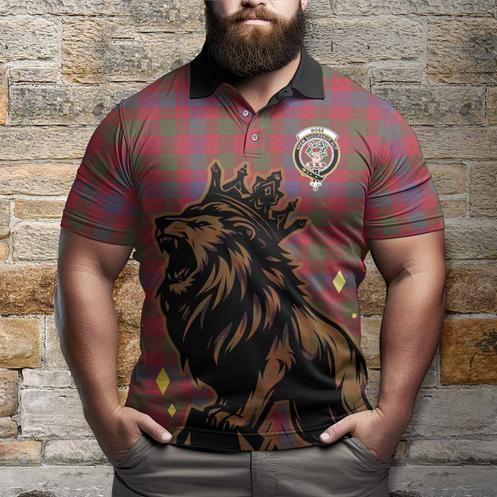 Ross Tartan Family Crest Polo Shirt Crowned Lion Roaring