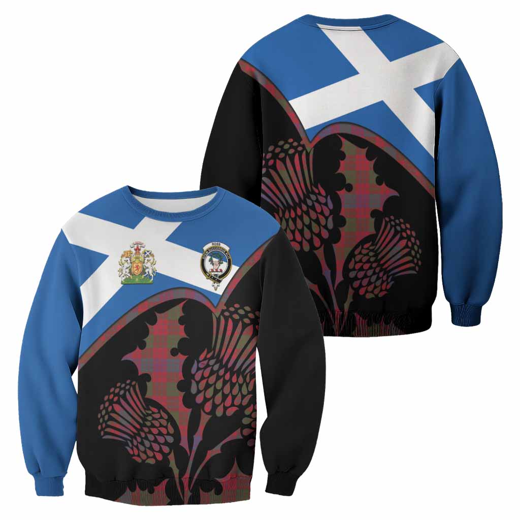 Ross Tartan Family Crest Sweatshirt Scotland Thistle Floral Flag Style