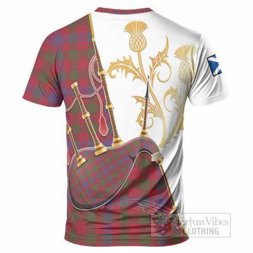 Ross Tartan Family Crest T-Shirt Bagpipes with Scottish Thistle