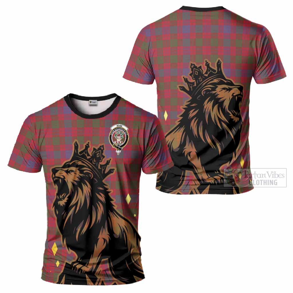 Ross Tartan Family Crest T-Shirt Crowned Lion Roaring