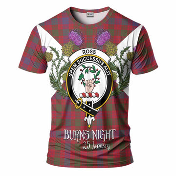 Ross Tartan Family Crest T-Shirt Scottish Burns Night Thistle Floral