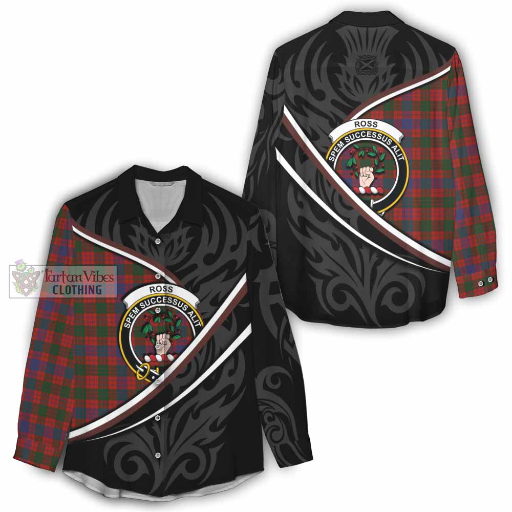 Ross Tartan Family Crest Women Casual Shirt Celtic Scottish Thistle Floral - Tartan Vibes Clothing