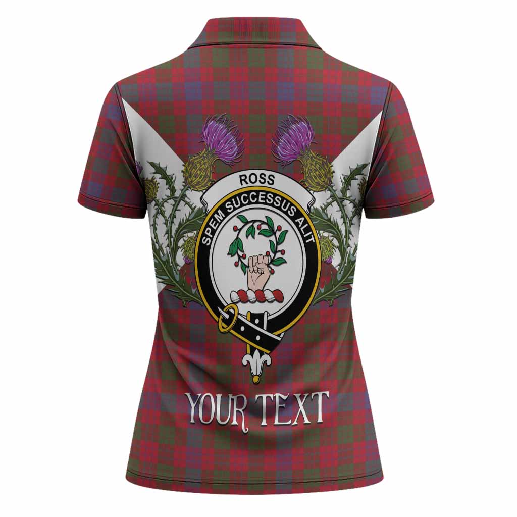 Ross Tartan Family Crest Women Polo Shirt Scottish Burns Night Thistle Floral