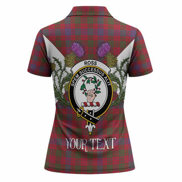 Ross Tartan Family Crest Women Polo Shirt Scottish Burns Night Thistle Floral
