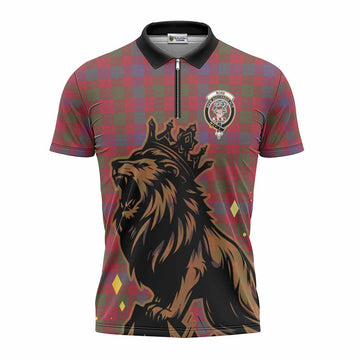 Ross Tartan Family Crest Zipper Polo Shirt Crowned Lion Roaring