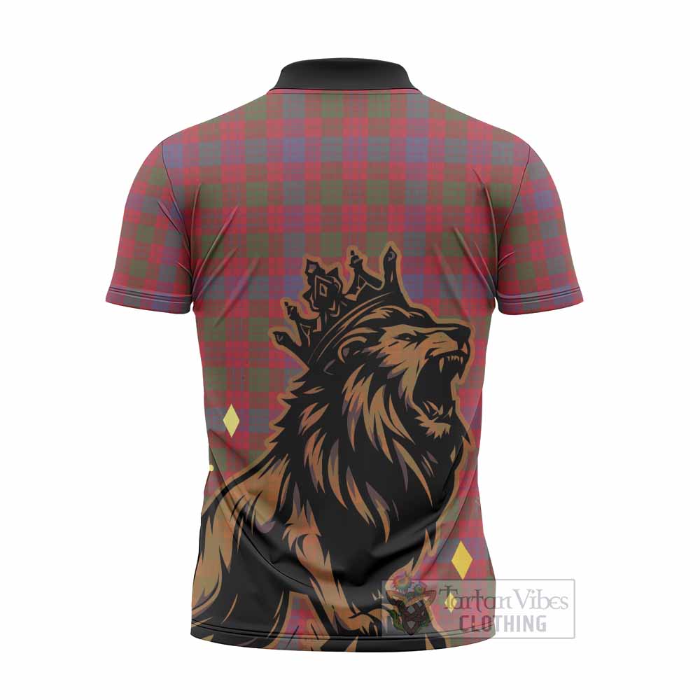 Ross Tartan Family Crest Zipper Polo Shirt Crowned Lion Roaring
