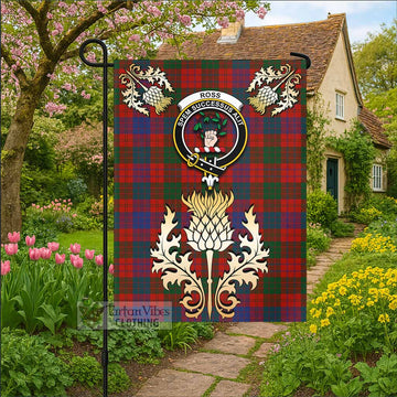Ross Tartan Garden Flag with Golden Regal Scottish Thistle Emblem - Tartan Vibes Clothing