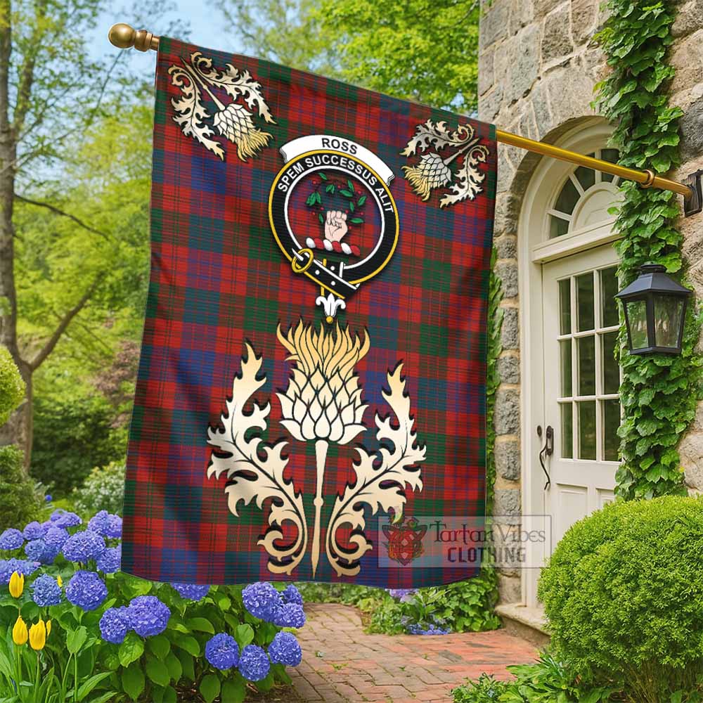 Ross Tartan Garden Flag with Golden Regal Scottish Thistle Emblem - Tartan Vibes Clothing
