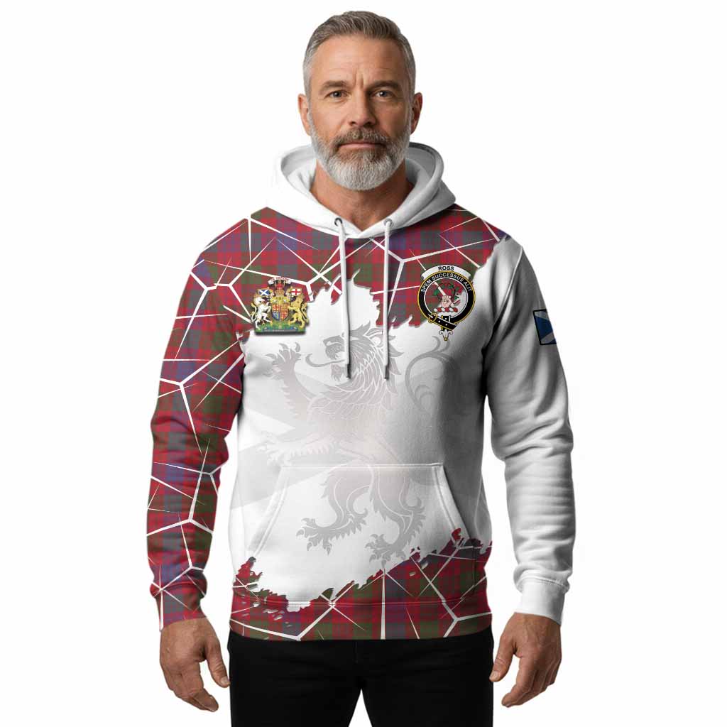Ross Tartan Hoodie with Family Crest and Lion Rampant Grunge Style