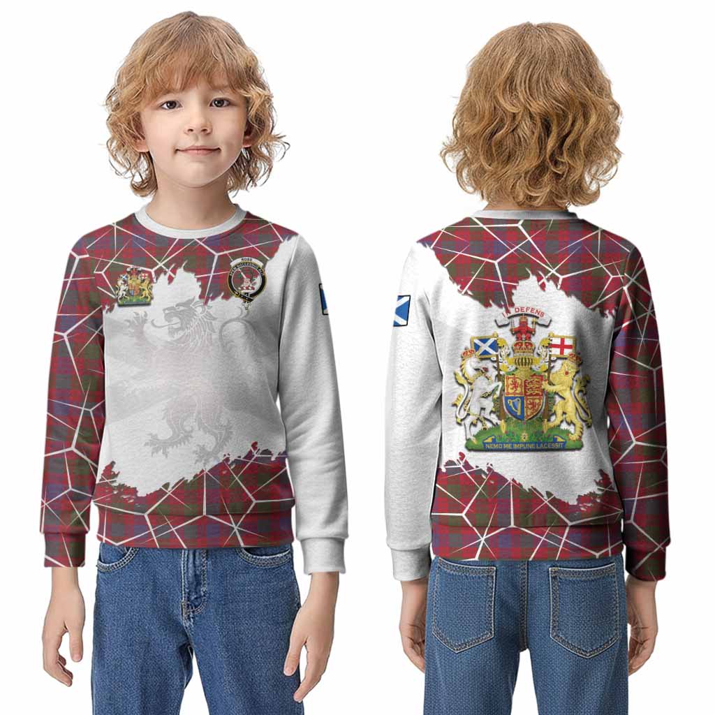 Ross Tartan Kid Knitted Sweatshirt with Family Crest and Lion Rampant Grunge Style