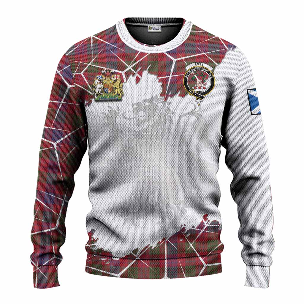 Ross Tartan Knitted Sweater with Family Crest and Lion Rampant Grunge Style