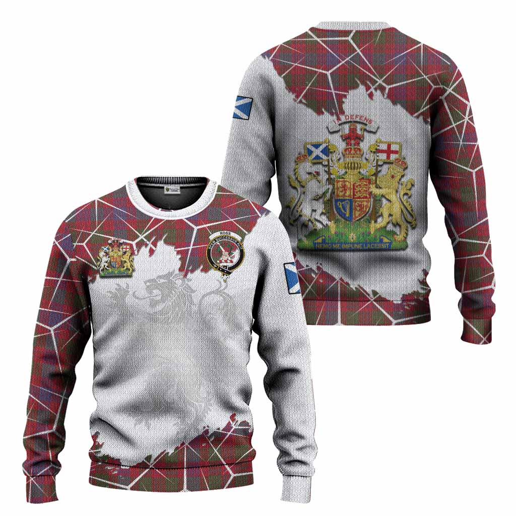 Ross Tartan Knitted Sweater with Family Crest and Lion Rampant Grunge Style