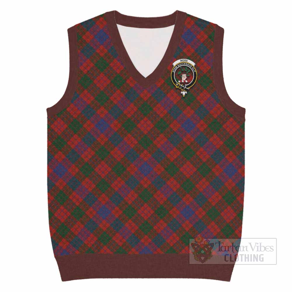 Ross Tartan Knitted V-Neck Vest with Family Crest Cross Style