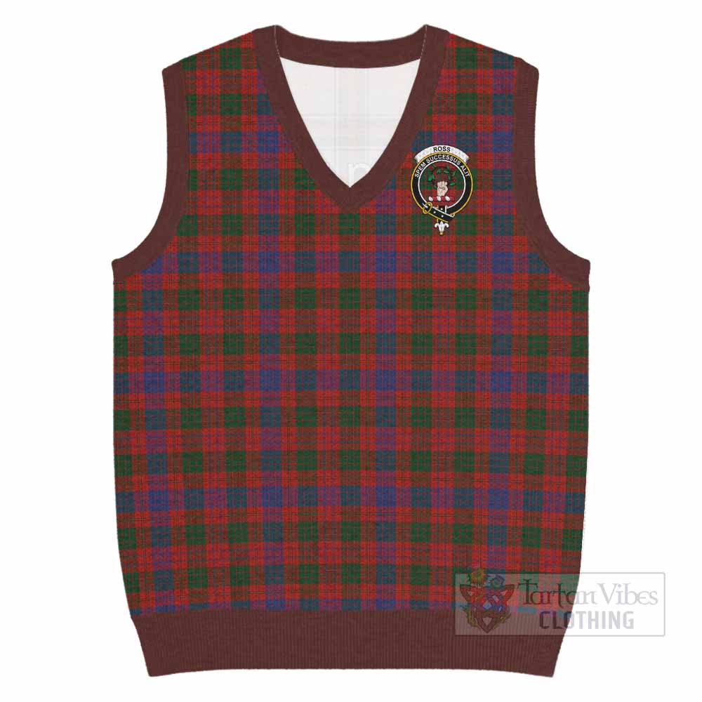 Ross Tartan Knitted V-Neck Vest with Family Crest - Tartan Vibes Clothing