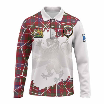 Ross Tartan Long Sleeve Polo Shirt with Family Crest and Lion Rampant Grunge Style