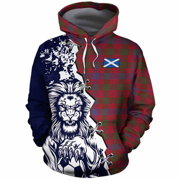 Ross Tartan Scottish Cotton Hoodie Angry Lion With Soccer Ball Style