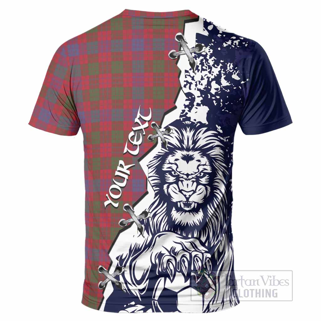 Ross Tartan Scottish T-Shirt Angry Lion With Soccer Ball Style